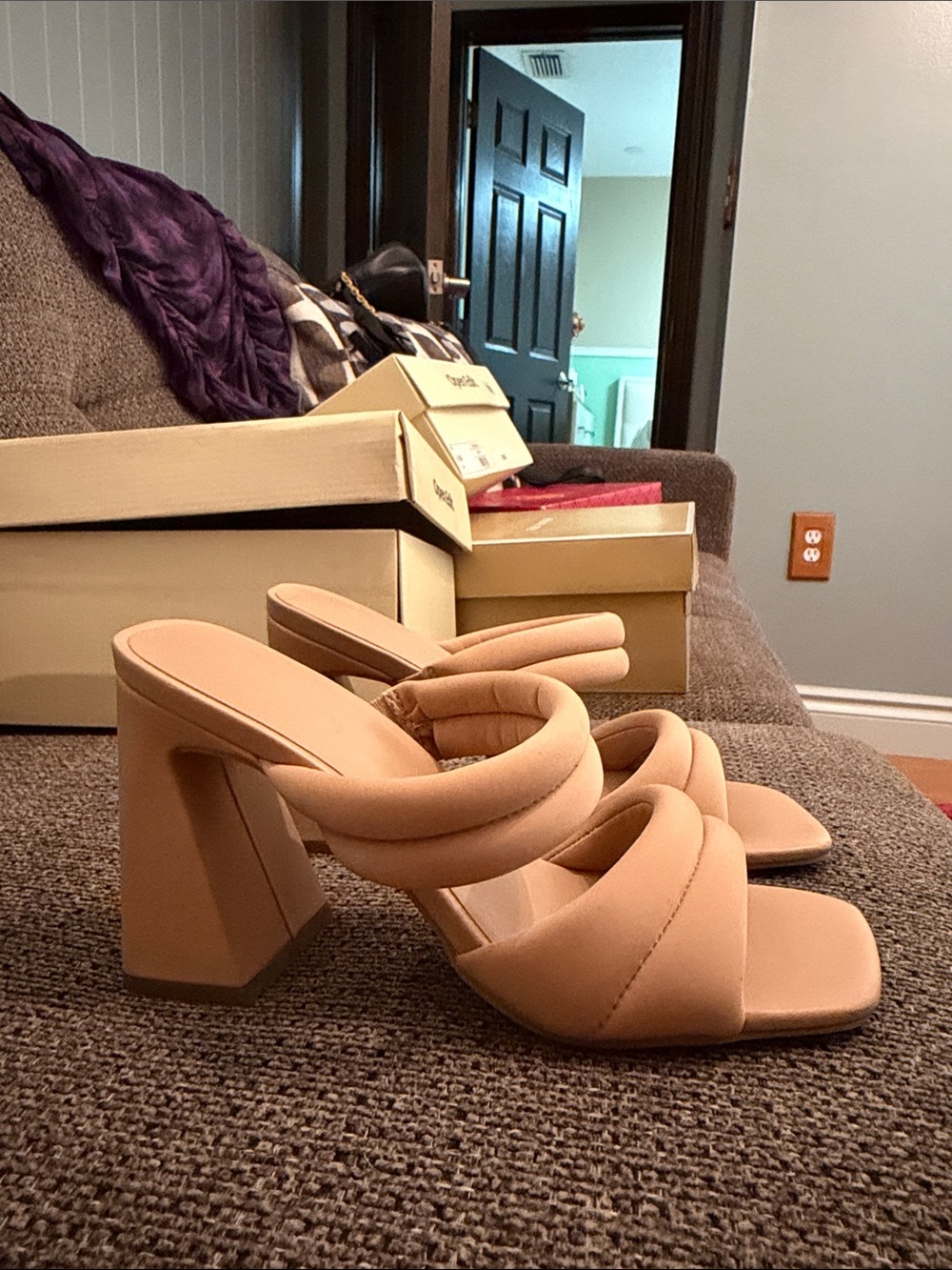 Open edit Nude Padded Strap Block Heel Sandals - Women's
